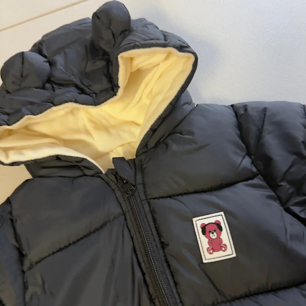 Baby Puffer Snowsuit Black Hooded Fleece Lined Winter Bunting